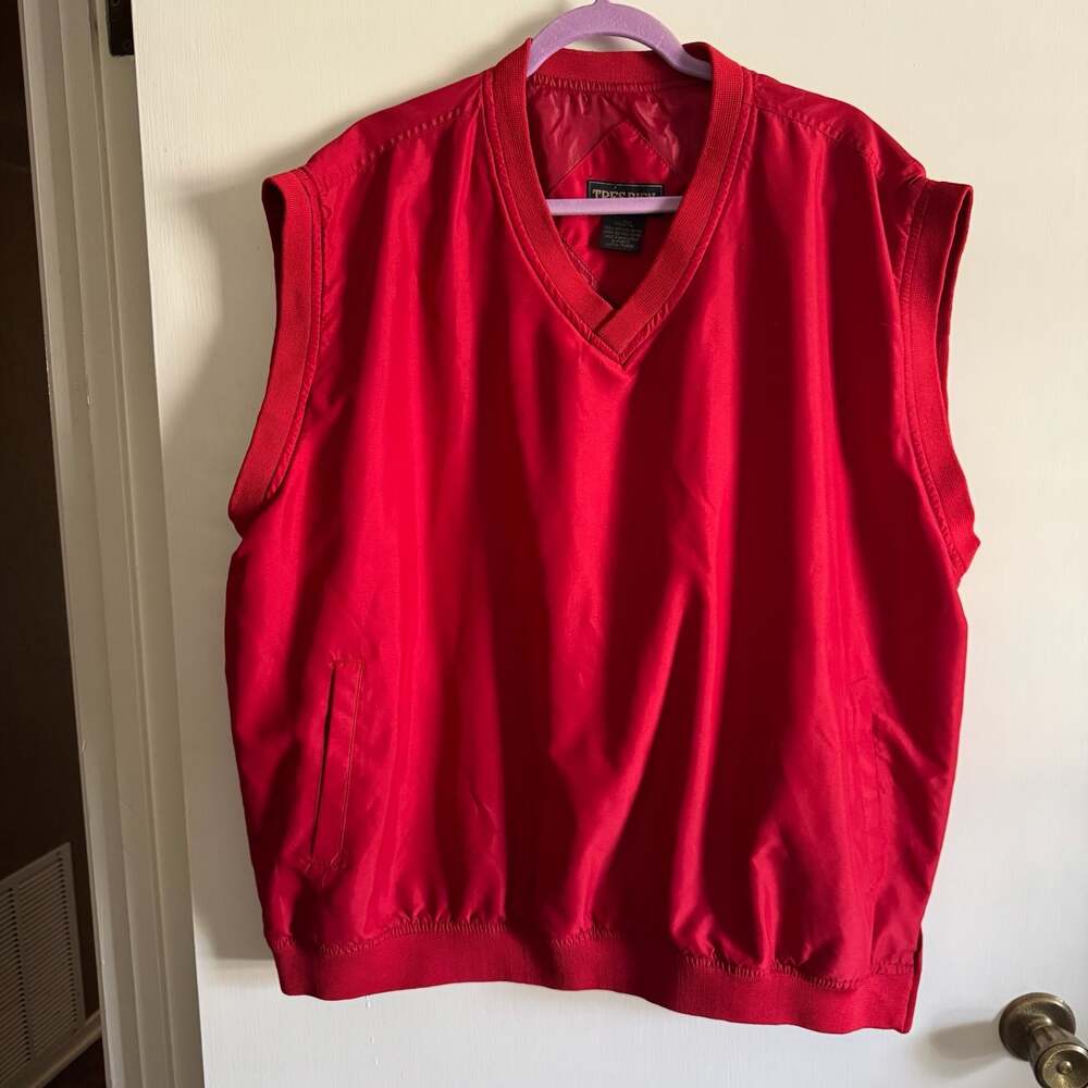 Très Bien Men's Red V-Neck Golf Windbreaker Vest, Size 2XL